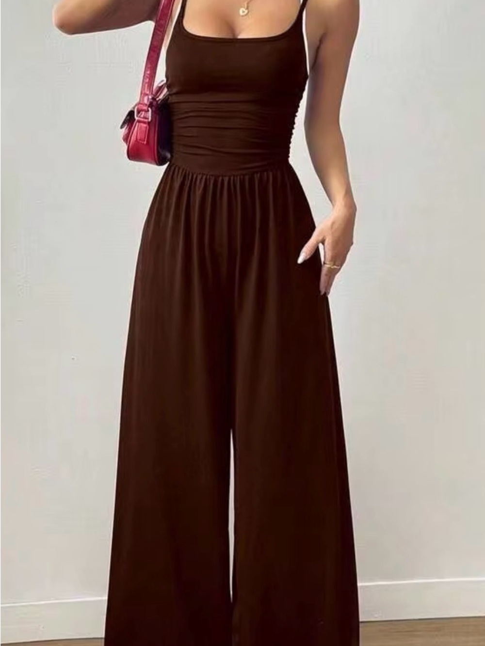 Wide-Leg Brown Jumpsuit - Sleek Women's One-Piece